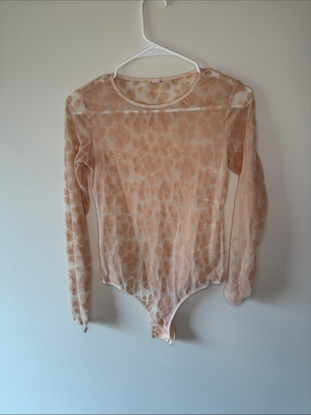 Victoria's Secret Sheer Long-Sleeve Nude Floral Mesh Bodysuit